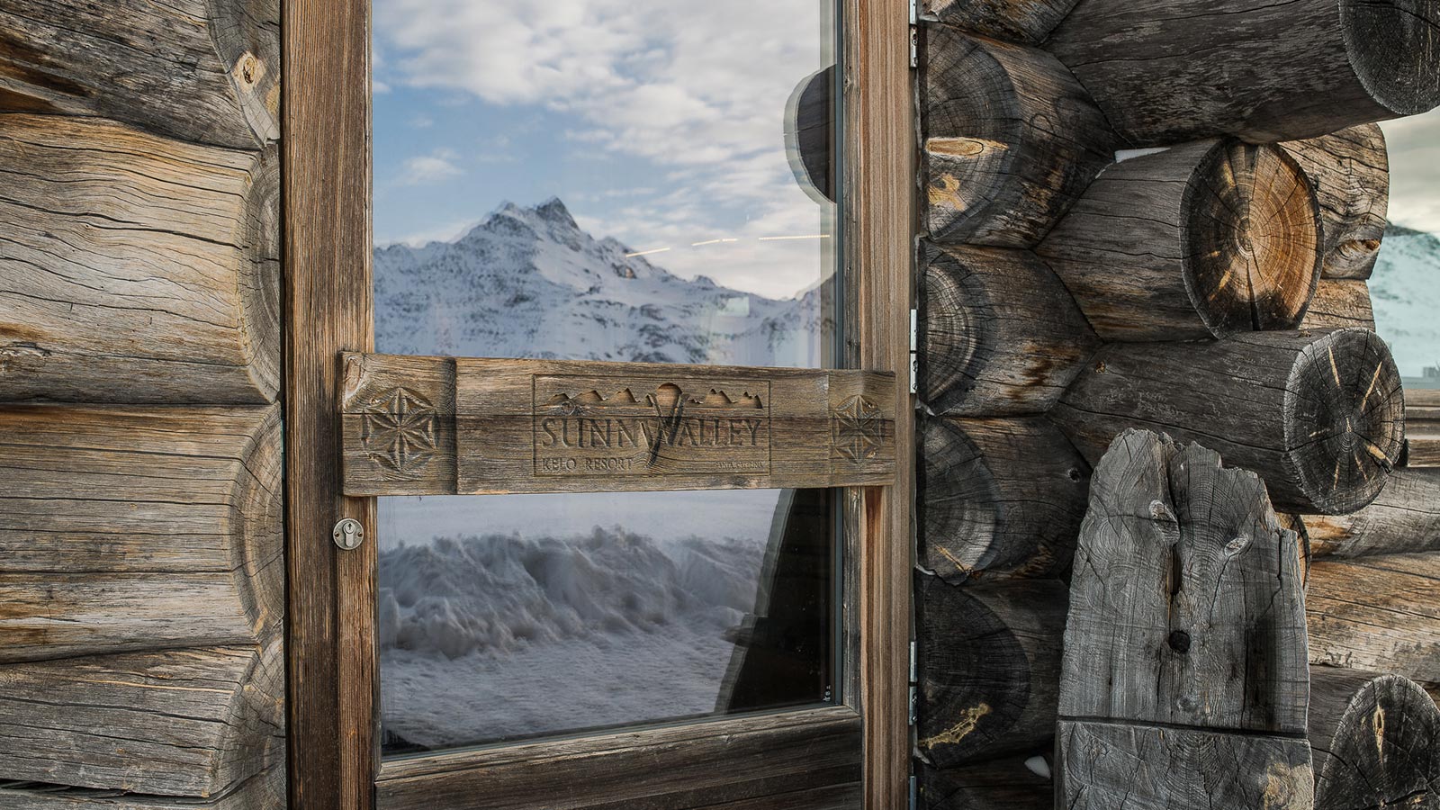 Reflection on window in a typical traditional wooden house